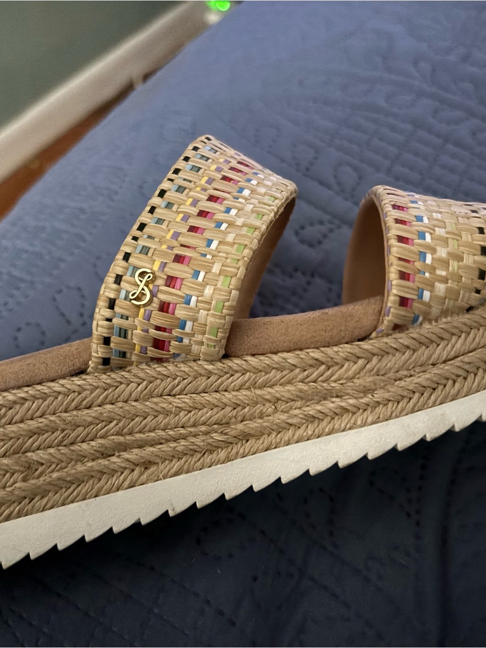 Sam & Libby Tan Woven Platform Slide with Multicolor Accents